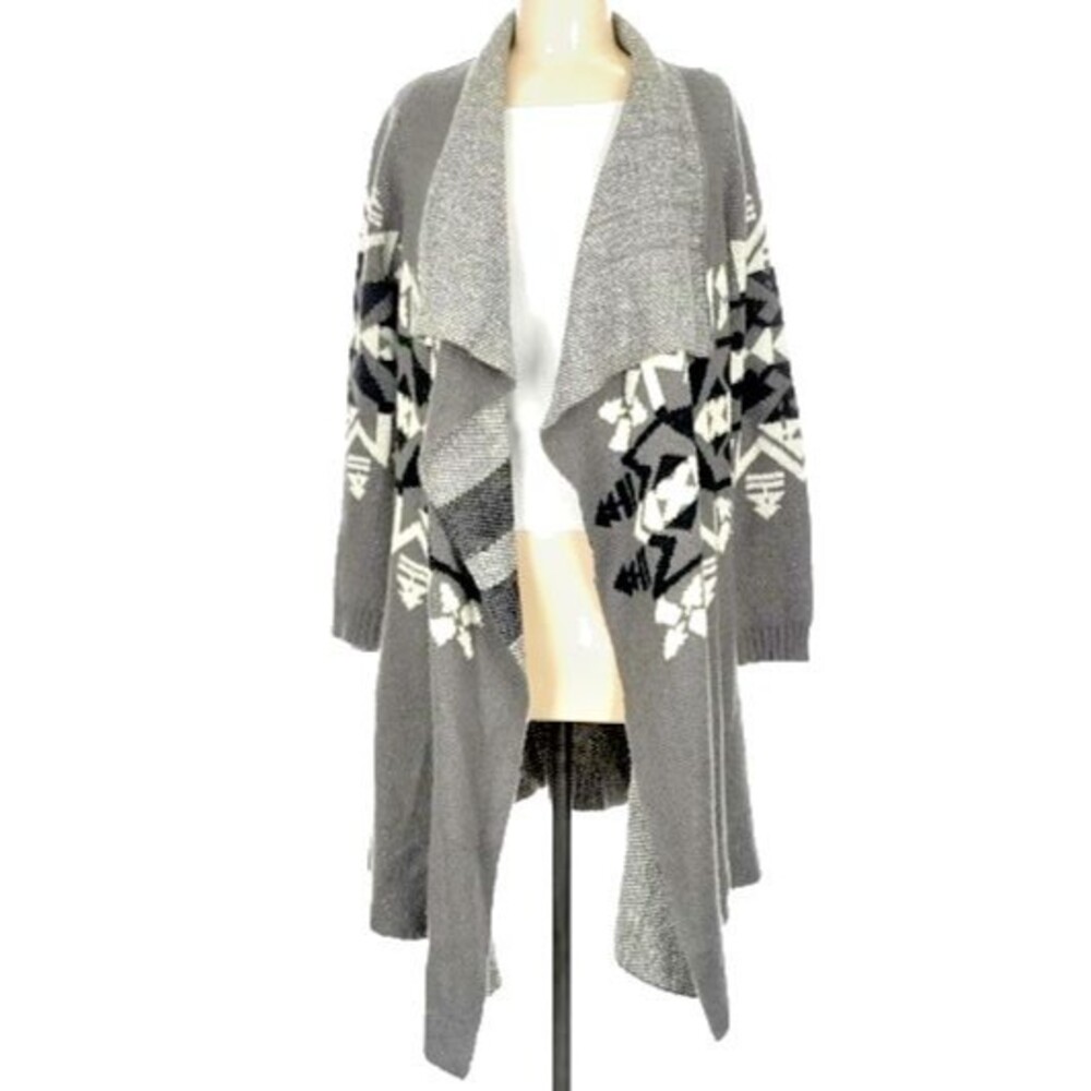Show Me Your Mumu Mellow Open Cardigan Knit Gray Aztec Snowflake Size Medium